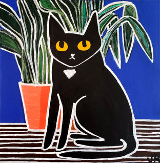 Original art for sale at UGallery.com | Cat with Plant by Jessica JH Roller | $625 | acrylic painting | 20' h x 20' w | photo 1