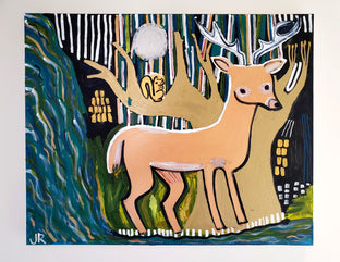Original art for sale at UGallery.com | Deer, Squirrel, Waterfall by Jessica JH Roller | $875 | acrylic painting | 24' h x 30' w | photo 3