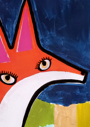Fox Under Pink Moon by Jessica JH Roller |   Closeup View of Artwork 