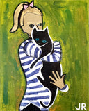 Original art for sale at UGallery.com | Girl Holding Cat by Jessica JH Roller | $325 | acrylic painting | 10' h x 8' w | thumbnail 1