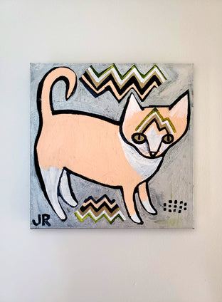 Original art for sale at UGallery.com | Kitten on Peach by Jessica JH Roller | $275 | acrylic painting | 10' h x 10' w | photo 3
