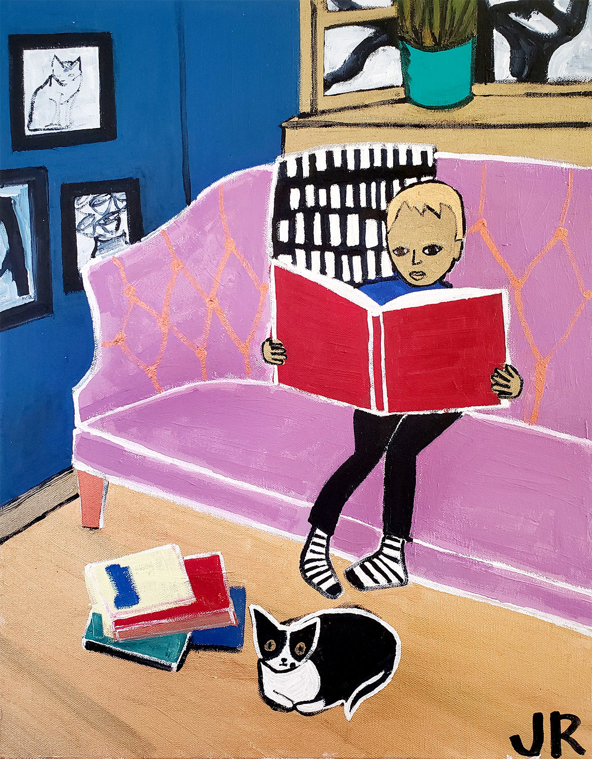 Little Boy, Big Book by Jessica JH Roller acrylic painting UGallery