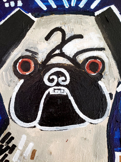 Ozzie the Pug - Commission by Jessica JH Roller |   Closeup View of Artwork 
