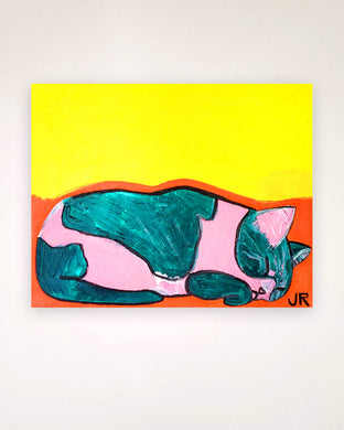 Sleeping Cat on Orange and Yellow by Jessica JH Roller |  Context View of Artwork 
