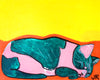 Original art for sale at UGallery.com | Sleeping Cat on Orange and Yellow by Jessica JH Roller | $600 | acrylic painting | 16' h x 20' w | thumbnail 1