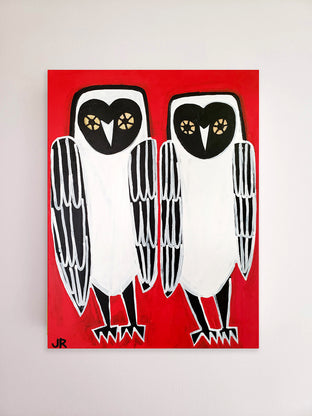 Original art for sale at UGallery.com | Two Barn Owls by Jessica JH Roller | $900 | acrylic painting | 24' h x 18' w | photo 3