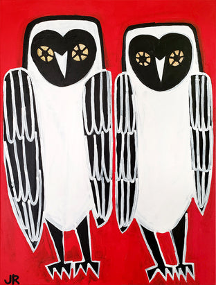 Original art for sale at UGallery.com | Two Barn Owls by Jessica JH Roller | $900 | acrylic painting | 24' h x 18' w | photo 1