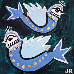 acrylic painting by Jessica JH Roller titled Two Blue Birds