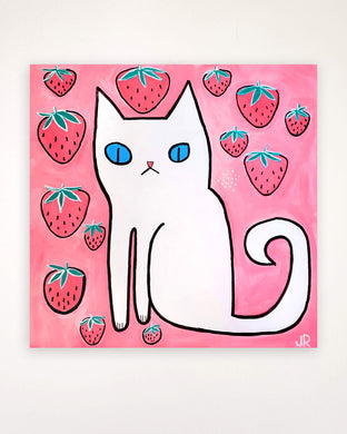 White Cat with Strawberries by Jessica JH Roller |  Context View of Artwork 