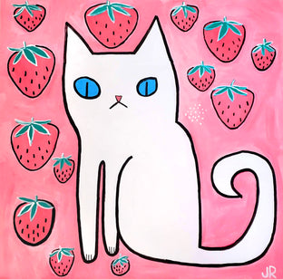 White Cat with Strawberries by Jessica JH Roller |  Artwork Main Image 