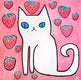 Original art for sale at UGallery.com | White Cat with Strawberries by Jessica JH Roller | $3,300 | acrylic painting | 36' h x 36' w | thumbnail 1