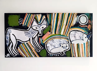 Original art for sale at UGallery.com | Wolf and Hedgehogs by Jessica JH Roller | $625 | acrylic painting | 15' h x 30' w | photo 3