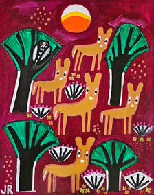 acrylic painting by Jessica JH Roller titled Yellow Springs Deer Family