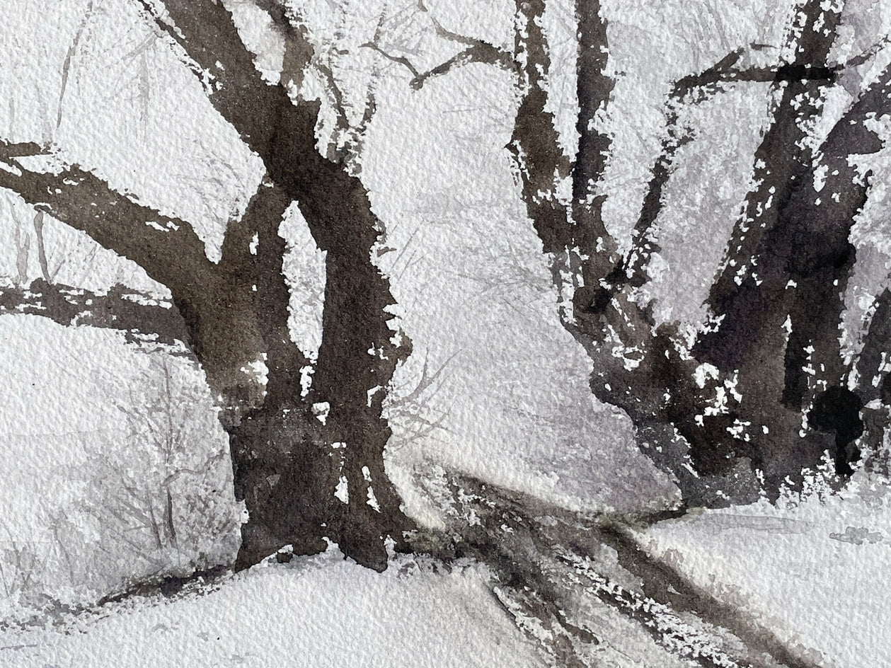 Poplars in Winter by Jill Poyerd |  Closeup View of Artwork 