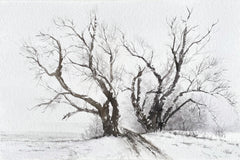 Original art for sale at UGallery.com | Poplars in Winter by Jill Poyerd | $1,500 | watercolor painting | 16' h x 24' w | thumbnail 1