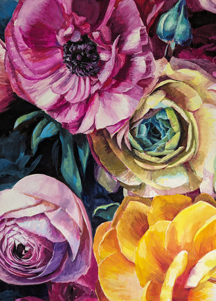 Original art for sale at UGallery.com | Ranunculus Shindig by Jinny Tomozy | $1,575 | gouache painting | 14' h x 11' w | photo 4