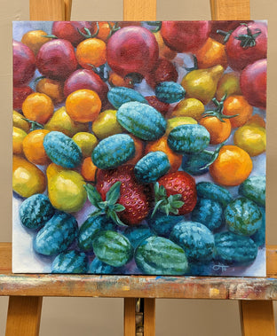 Original art for sale at UGallery.com | Rainbow Harvest by Jinny Tomozy | $775 | oil painting | 12' h x 12' w | photo 3