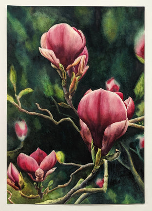 Original art for sale at UGallery.com | Crimson Magnolias by Jinny Tomozy | $1,700 | watercolor painting | 20' h x 14' w | photo 3