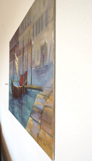 Original art for sale at UGallery.com | Gondola Waiting for Passengers by Joanie Ford | $450 | oil painting | 16' h x 20' w | photo 2