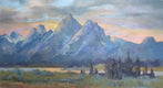 Original art for sale at UGallery.com | Sunset on the Tetons by Joanie Ford | $350 | oil painting | 12' h x 22' w | thumbnail 1
