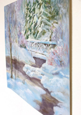Fresh Snow by the Creek by Joanie Ford |  Side View of Artwork 