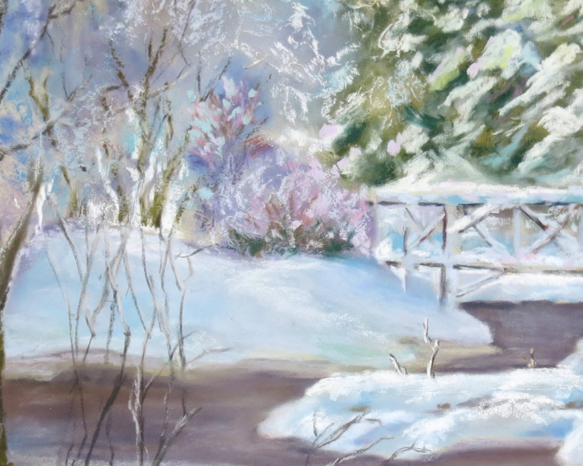 Fresh Snow by the Creek by Joanie Ford |  Closeup View of Artwork 