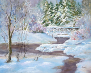 pastel artwork by Joanie Ford titled Fresh Snow by the Creek