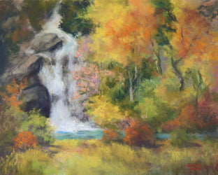 Original art for sale at UGallery.com | Hidden Forest Falls by Joanie Ford | $275 | pastel artwork | 12' h x 15' w | photo 1