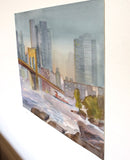 Original art for sale at UGallery.com | Brooklyn Bridge at Dusk by Joanie Ford | $250 | watercolor painting | 11.75' h x 14.5' w | thumbnail 2