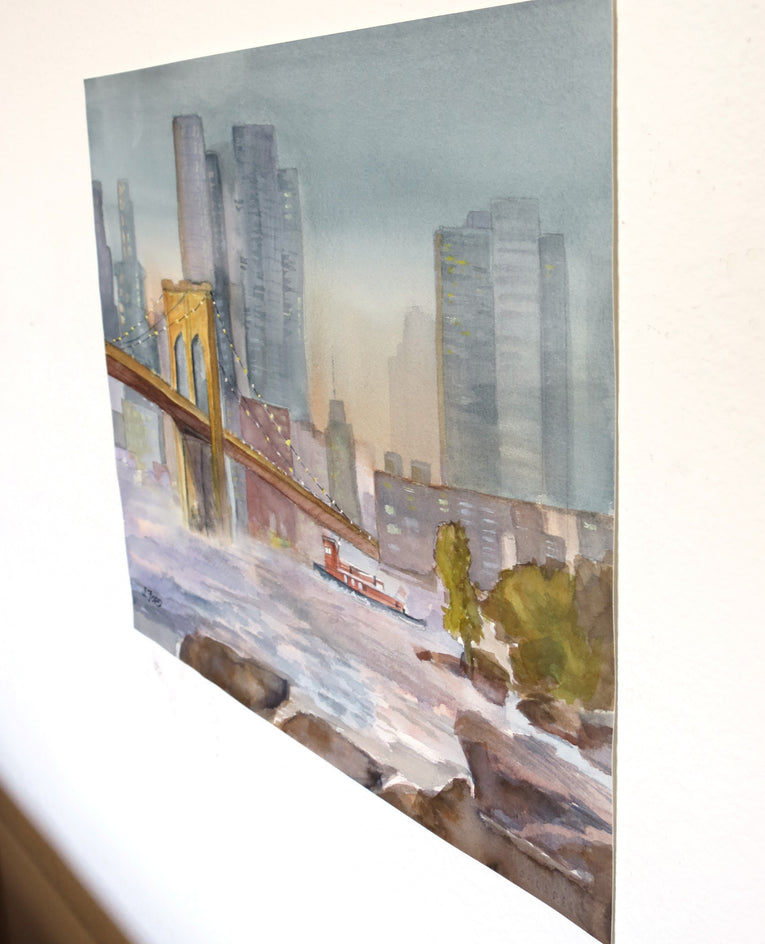 Brooklyn Bridge at Dusk by Joanie Ford |  Side View of Artwork 