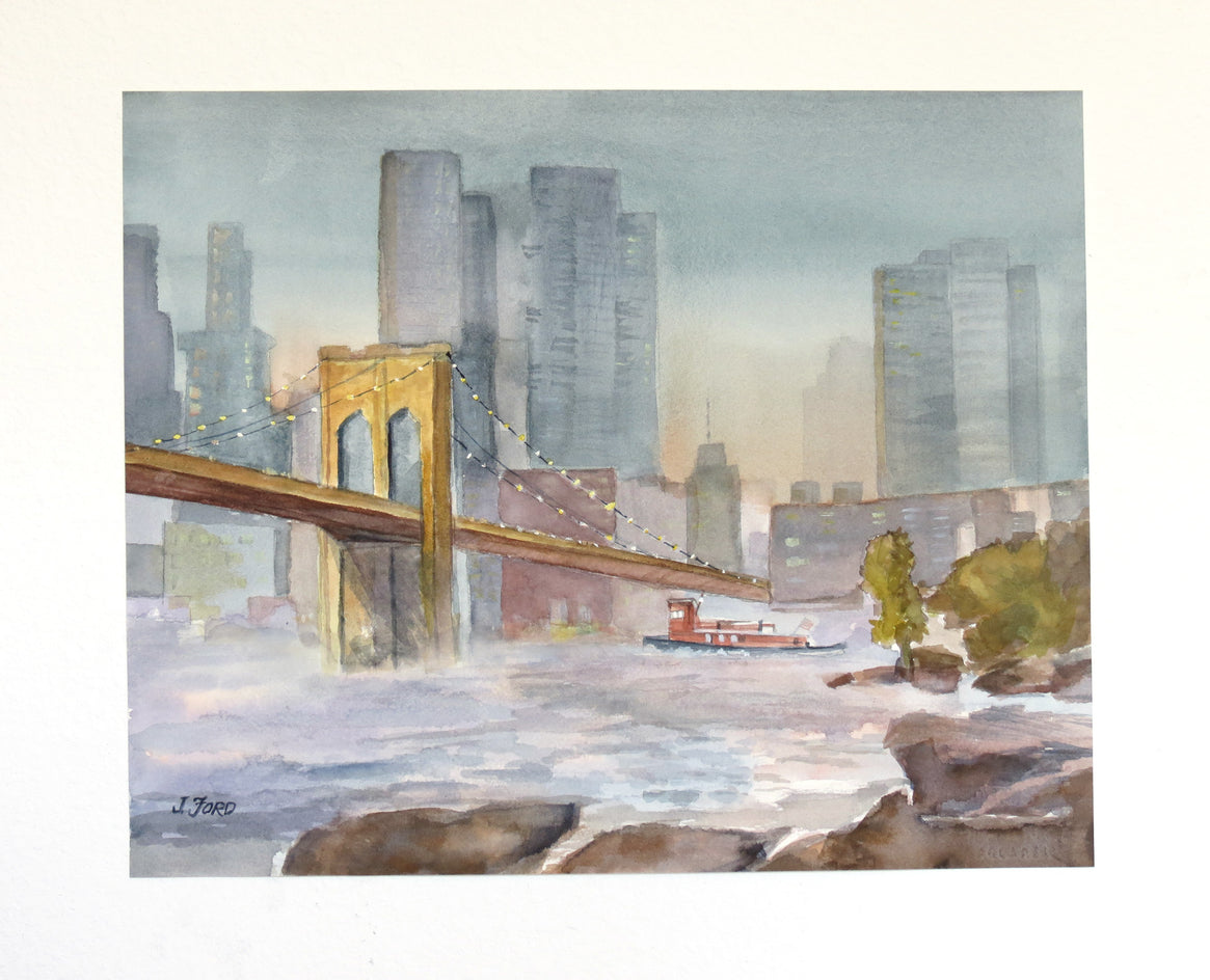 Brooklyn Bridge at Dusk by Joanie Ford |  Context View of Artwork 