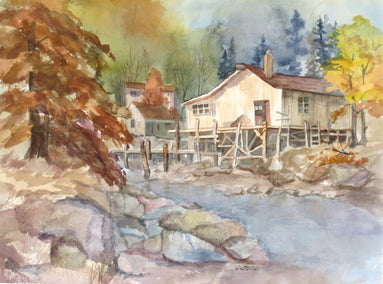 watercolor painting by Joanie Ford titled Cabin Hideaway