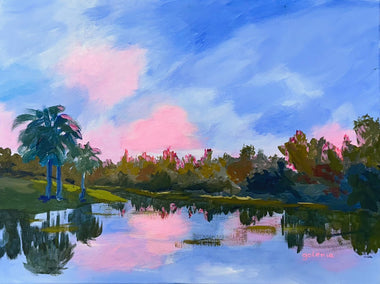 acrylic painting by JoAnn Golenia titled Sunrise at the Lakes