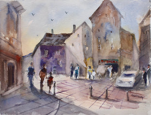 Original art for sale at UGallery.com | Barcelona Street Corner by Joe Giuffrida | $625 | watercolor painting | 11' h x 15' w | photo 1