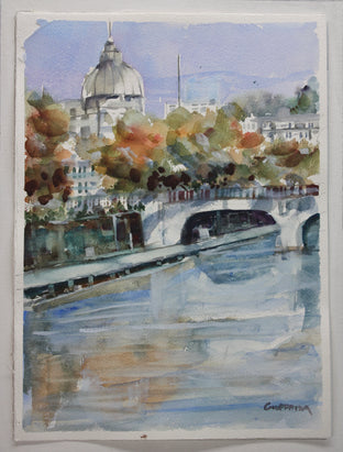 Original art for sale at UGallery.com | The Tiber River, Rome by Joe Giuffrida | $625 | watercolor painting | 15' h x 11' w | photo 3