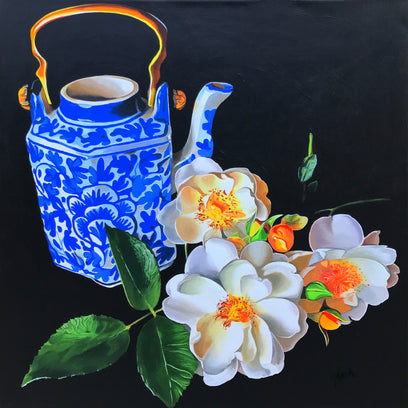 Blue Teapot and Roses by John Jaster | Artwork Main Image