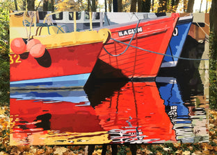 Original art for sale at UGallery.com | Boat Reflections by John Jaster | $1,300 | acrylic painting | 24' h x 36' w | photo 3