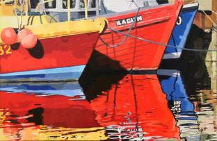 Original art for sale at UGallery.com | Boat Reflections by John Jaster | $1,300 | acrylic painting | 24' h x 36' w | photo 1