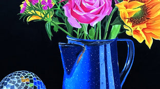 Coffee Pot with Glass Balls and Flowers by John Jaster |   Closeup View of Artwork 