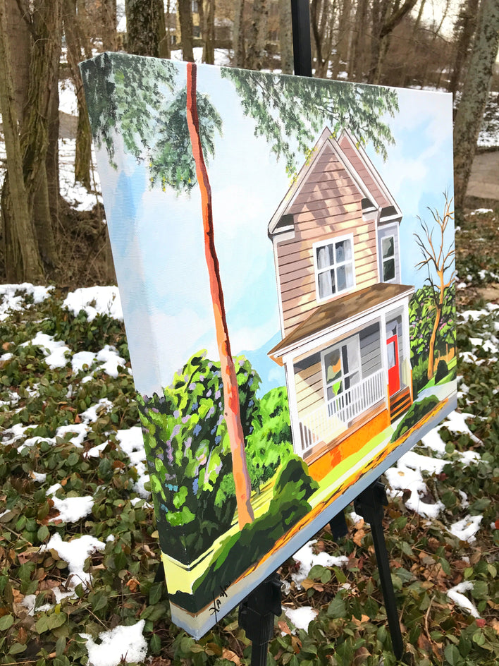 House With Red Door by John Jaster |  Side View of Artwork 