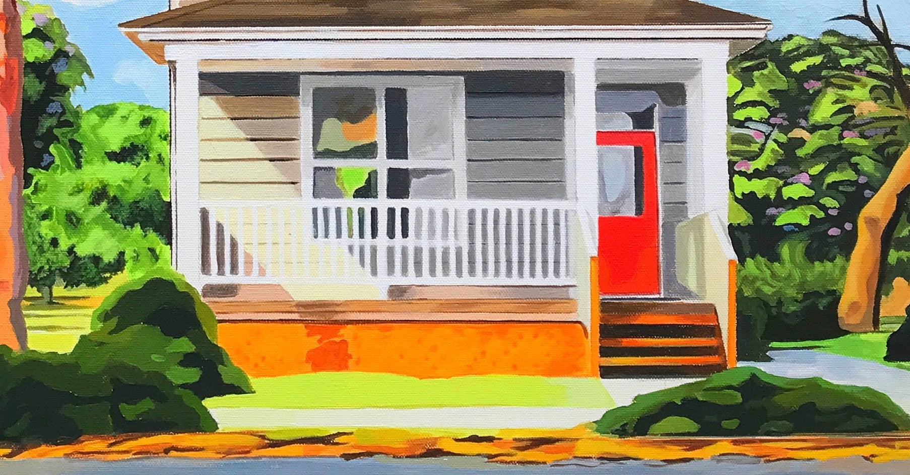 House With Red Door by John Jaster |  Closeup View of Artwork 