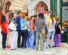 Original art for sale at UGallery.com | Standing in Line by John Jaster | $700 | acrylic painting | 16' h x 20' w | thumbnail 1