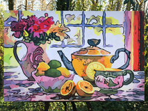 Original art for sale at UGallery.com | Tea and Flowers by John Jaster | $1,300 | acrylic painting | 24' h x 36' w | thumbnail 3