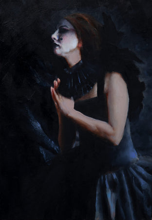 Original art for sale at UGallery.com | Pierrot Praying by John Kelly | $2,300 | oil painting | 21.5' h x 15' w | photo 1