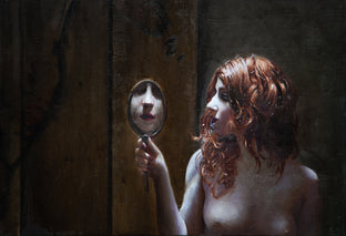 Original art for sale at UGallery.com | Woman at Mirror by John Kelly | $2,300 | oil painting | 15' h x 22' w | photo 1
