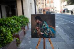 Original art for sale at UGallery.com | Woman in Blue and Green by John Kelly | $2,300 | oil painting | 15.75' h x 15.75' w | thumbnail 3