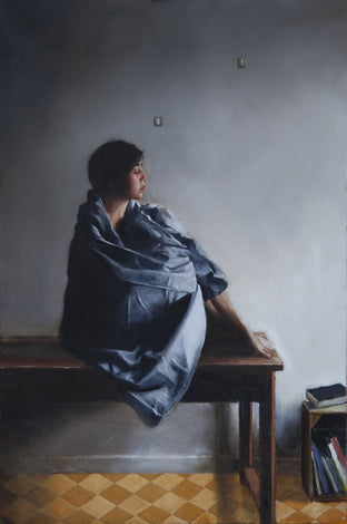 Original art for sale at UGallery.com | Woman in Gray Cloak by John Kelly | $2,700 | oil painting | 32' h x 21' w | photo 1