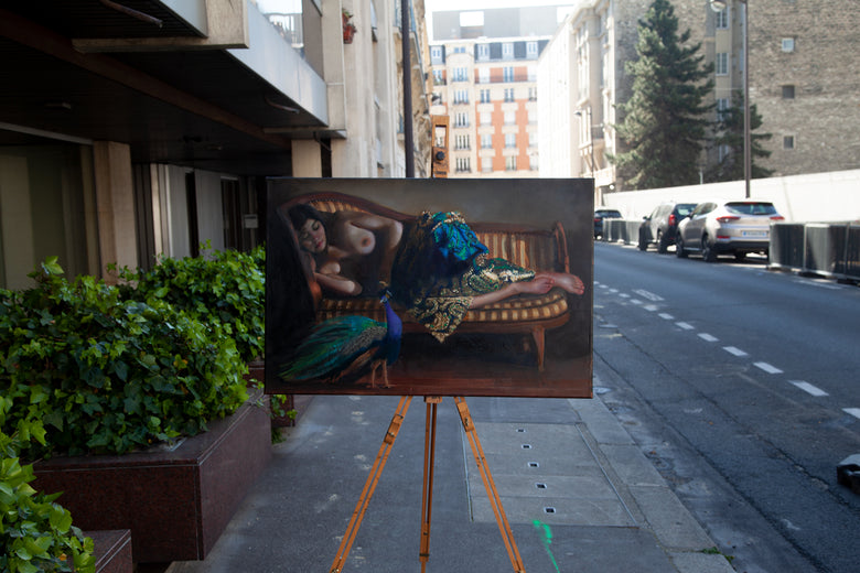 Woman with Peacock by John Kelly |   Closeup View of Artwork 