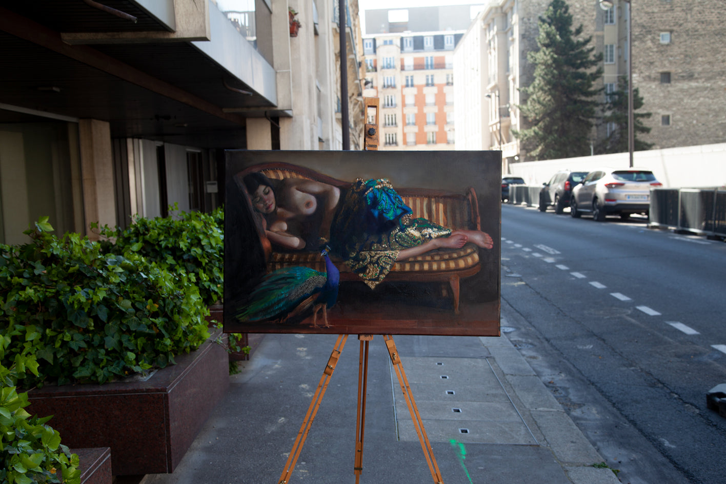 Woman with Peacock by John Kelly |  Closeup View of Artwork 