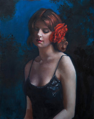 Original art for sale at UGallery.com | Woman with Rose by John Kelly | $1,800 | oil painting | 16' h x 13' w | photo 1